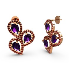 Garnet ve ametist 8 ayar rose altın küpe
