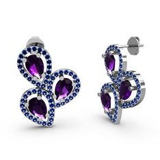 Soltar Damla Küpe - Lab safir ve ametist 8 ayar beyaz altın küpe #1ejmz82