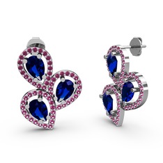 Rodolit garnet ve lab safir 8 ayar beyaz altın küpe