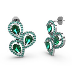 Soltar Damla Küpe - Kök zümrüt ve yeşil kuvars 8 ayar beyaz altın küpe #1g8k2d5