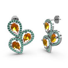 Yeşil kuvars ve sitrin 925 ayar gümüş küpe