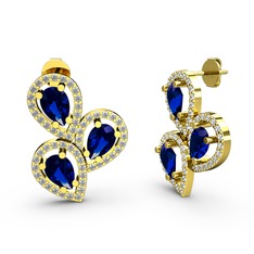 Soltar Damla Küpe - Swarovski ve lab safir 925 ayar altın kaplama gümüş küpe #1h0gtmx
