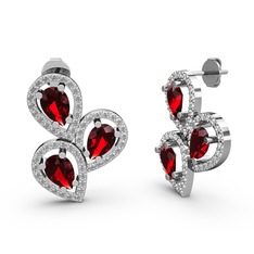 Swarovski ve garnet 18 ayar beyaz altın küpe