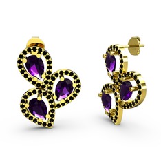 Soltar Damla Küpe - Siyah zirkon ve ametist 925 ayar altın kaplama gümüş küpe #1jan868