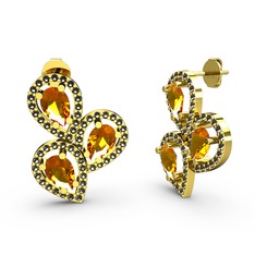 Dumanlı kuvars ve sitrin 14 ayar altın küpe