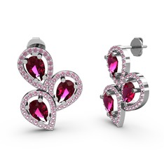 Pembe kuvars ve rodolit garnet 925 ayar gümüş küpe
