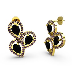 Soltar Damla Küpe - Ametist ve siyah zirkon 8 ayar altın küpe #1lfeyy4