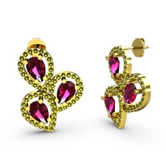 Peridot ve rodolit garnet 14 ayar altın küpe