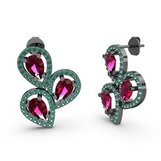 Yeşil kuvars ve rodolit garnet 925 ayar siyah rodyum kaplama gümüş küpe