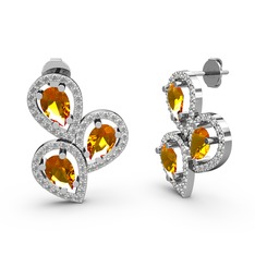 Soltar Damla Küpe - Swarovski ve sitrin 14 ayar beyaz altın küpe #1mtgcpf