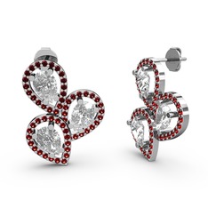 Garnet ve swarovski 8 ayar beyaz altın küpe