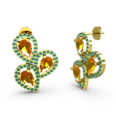 Soltar Damla Küpe - Kök zümrüt ve sitrin 8 ayar altın küpe #1nuok2u