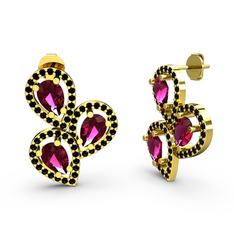 Soltar Damla Küpe - Siyah zirkon ve rodolit garnet 14 ayar altın küpe #1onm2y5