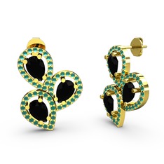 Soltar Damla Küpe - Kök zümrüt ve siyah zirkon 18 ayar altın küpe #1q9d2ga
