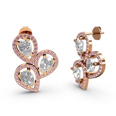 Pembe kuvars ve swarovski 18 ayar rose altın küpe