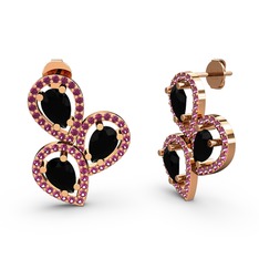Soltar Damla Küpe - Rodolit garnet ve siyah zirkon 8 ayar rose altın küpe #1qzqi8w