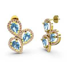 Pembe kuvars ve akuamarin 8 ayar altın küpe