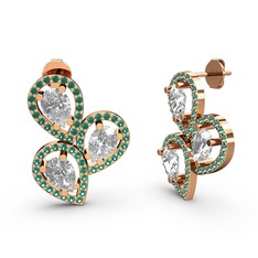 Soltar Damla Küpe - Yeşil kuvars ve beyaz zirkon 18 ayar rose altın küpe #1rpmwev