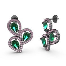 Pembe kuvars ve yeşil kuvars 925 ayar siyah rodyum kaplama gümüş küpe