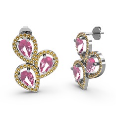 Sitrin ve pembe kuvars 925 ayar gümüş küpe