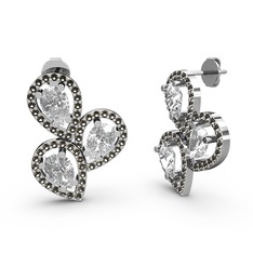 Dumanlı kuvars ve swarovski 14 ayar beyaz altın küpe