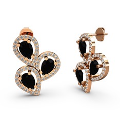 Soltar Damla Küpe - Swarovski ve siyah zirkon 14 ayar rose altın küpe #1vt4dnc