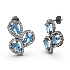 Soltar Damla Küpe - Swarovski ve akuamarin 925 ayar siyah rodyum kaplama gümüş küpe #1vvs4hy