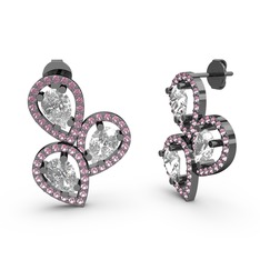 Soltar Damla Küpe - Pembe kuvars ve swarovski 925 ayar siyah rodyum kaplama gümüş küpe #1wmf4wn