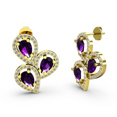 Soltar Damla Küpe - Swarovski ve ametist 8 ayar altın küpe #1xg88rr