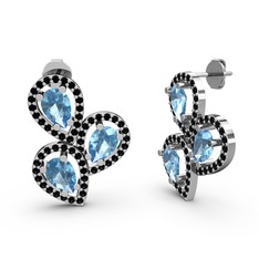 Soltar Damla Küpe - Siyah zirkon ve akuamarin 18 ayar beyaz altın küpe #1xt76jj