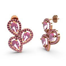 Soltar Damla Küpe - Rodolit garnet ve pembe kuvars 925 ayar rose altın kaplama gümüş küpe #22xc3d