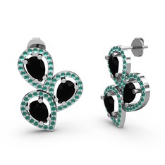 Soltar Damla Küpe - Kök zümrüt ve siyah zirkon 14 ayar beyaz altın küpe #2hweqn