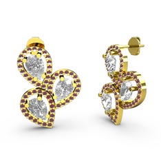 Kök yakut ve swarovski 18 ayar altın küpe