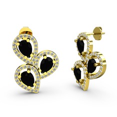 Swarovski ve siyah zirkon 8 ayar altın küpe