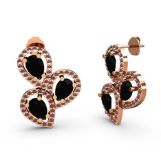 Soltar Damla Küpe - Kök yakut ve siyah zirkon 18 ayar rose altın küpe #4e9lej