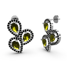 Siyah zirkon ve peridot 14 ayar beyaz altın küpe