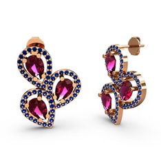 Lab safir ve rodolit garnet 925 ayar rose altın kaplama gümüş küpe
