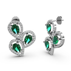 Swarovski ve yeşil kuvars 14 ayar beyaz altın küpe