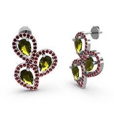 Garnet ve peridot 8 ayar beyaz altın küpe