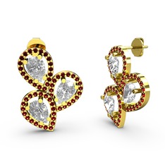 Garnet ve swarovski 8 ayar altın küpe