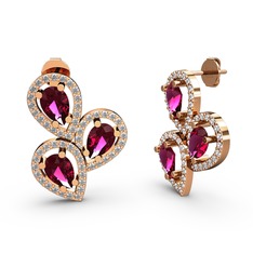 Swarovski ve rodolit garnet 8 ayar rose altın küpe