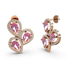 Soltar Damla Küpe - Beyaz zirkon ve pembe kuvars 18 ayar rose altın küpe #chn3wc