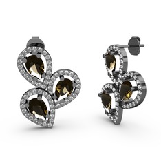 Soltar Damla Küpe - Swarovski ve dumanlı kuvars 925 ayar siyah rodyum kaplama gümüş küpe #cz77fl