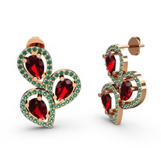 Soltar Damla Küpe - Yeşil kuvars ve garnet 14 ayar rose altın küpe #d8hx9e