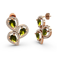 Soltar Damla Küpe - Beyaz zirkon ve peridot 925 ayar rose altın kaplama gümüş küpe #drhind