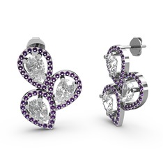 Ametist ve swarovski 18 ayar beyaz altın küpe
