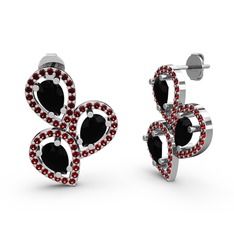 Garnet ve siyah zirkon 8 ayar beyaz altın küpe