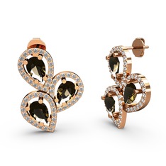 Soltar Damla Küpe - Swarovski ve dumanlı kuvars 18 ayar rose altın küpe #g27ha7