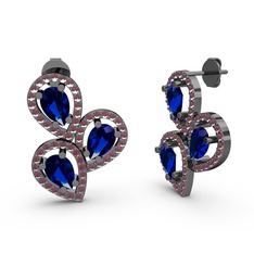 Soltar Damla Küpe - Kök yakut ve lab safir 925 ayar siyah rodyum kaplama gümüş küpe #g3kqpj