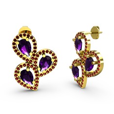 Garnet ve ametist 8 ayar altın küpe